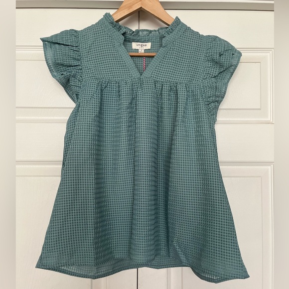Umgee Tops - {Umgee} Waffle Print Flutter Short Sleeve Blouse in Teal - Womens Small - NWT